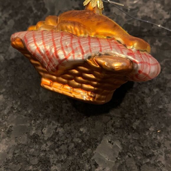Department 56 fish and loaves Christmas tree ornament glass gold basket bread - Picture 5 of 7